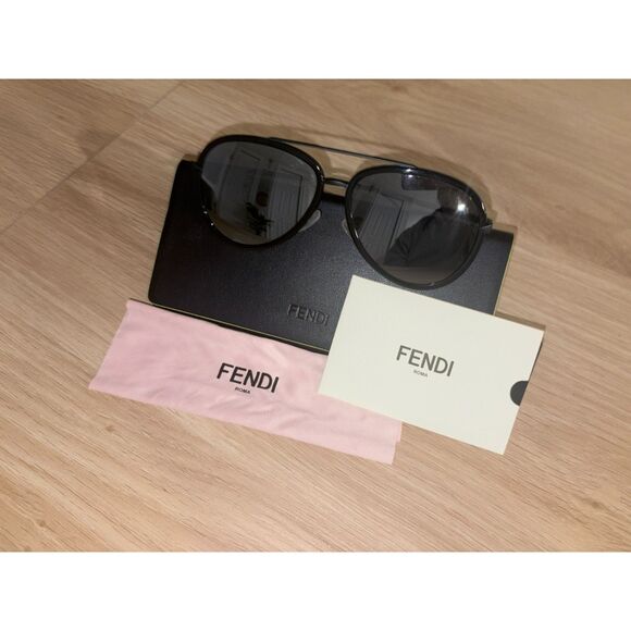 NWOT Fendi Roma Black Aviator Sunglasses w Case Dust Cloth Authentication Card main image 7